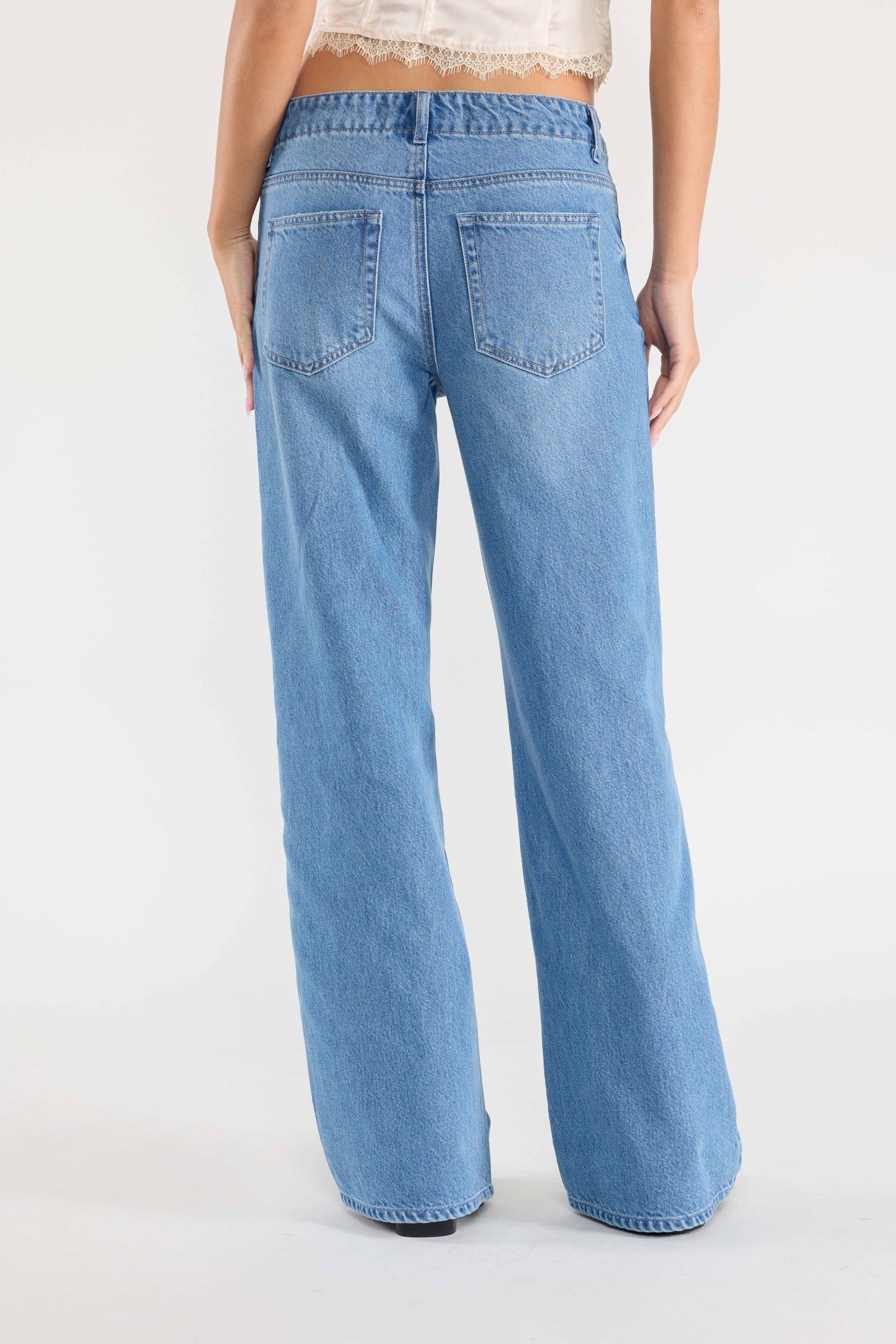 Baggy Wide with Waist Band String Jeans