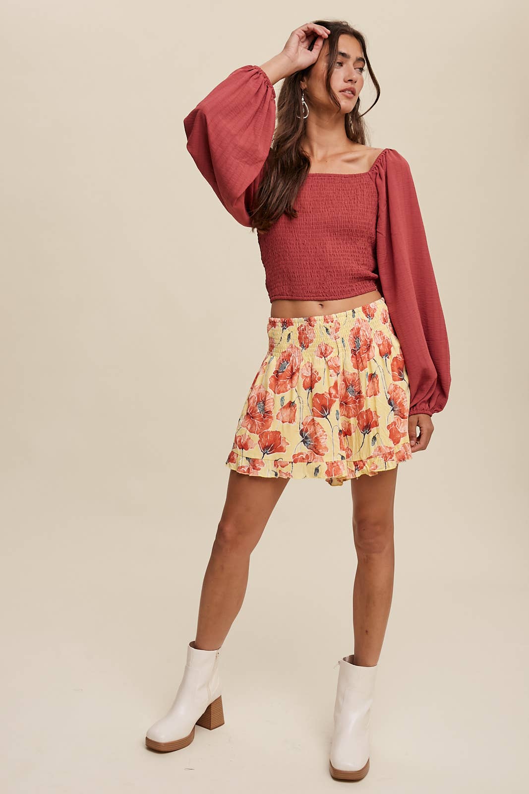 Smocked Puff Sleeve Blouse