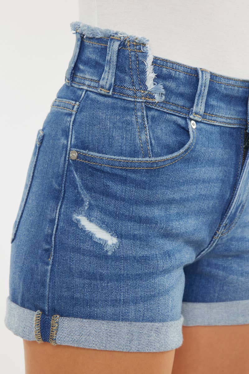 High Rise Folded Denim Shorts