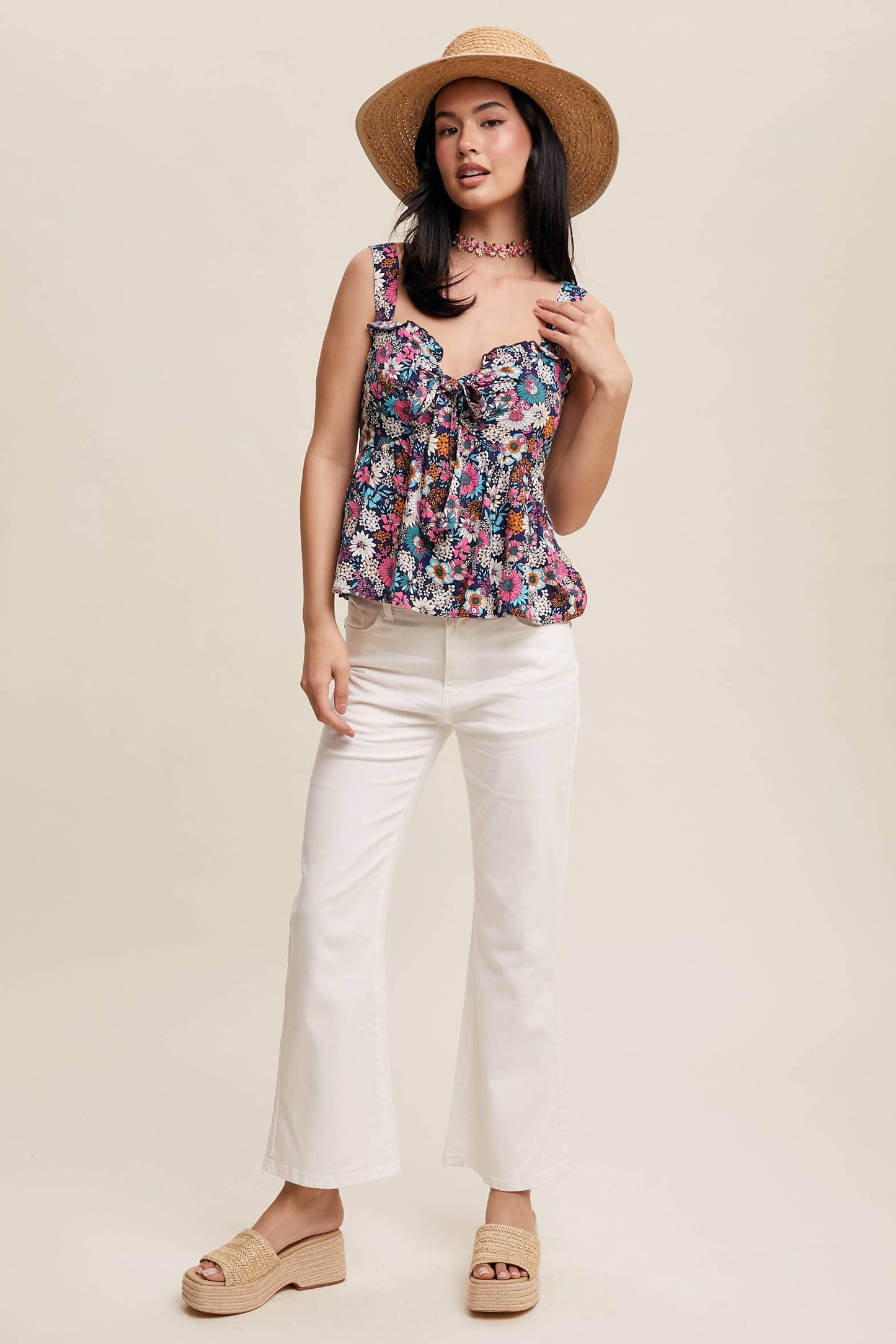 Flared White Denim Pants