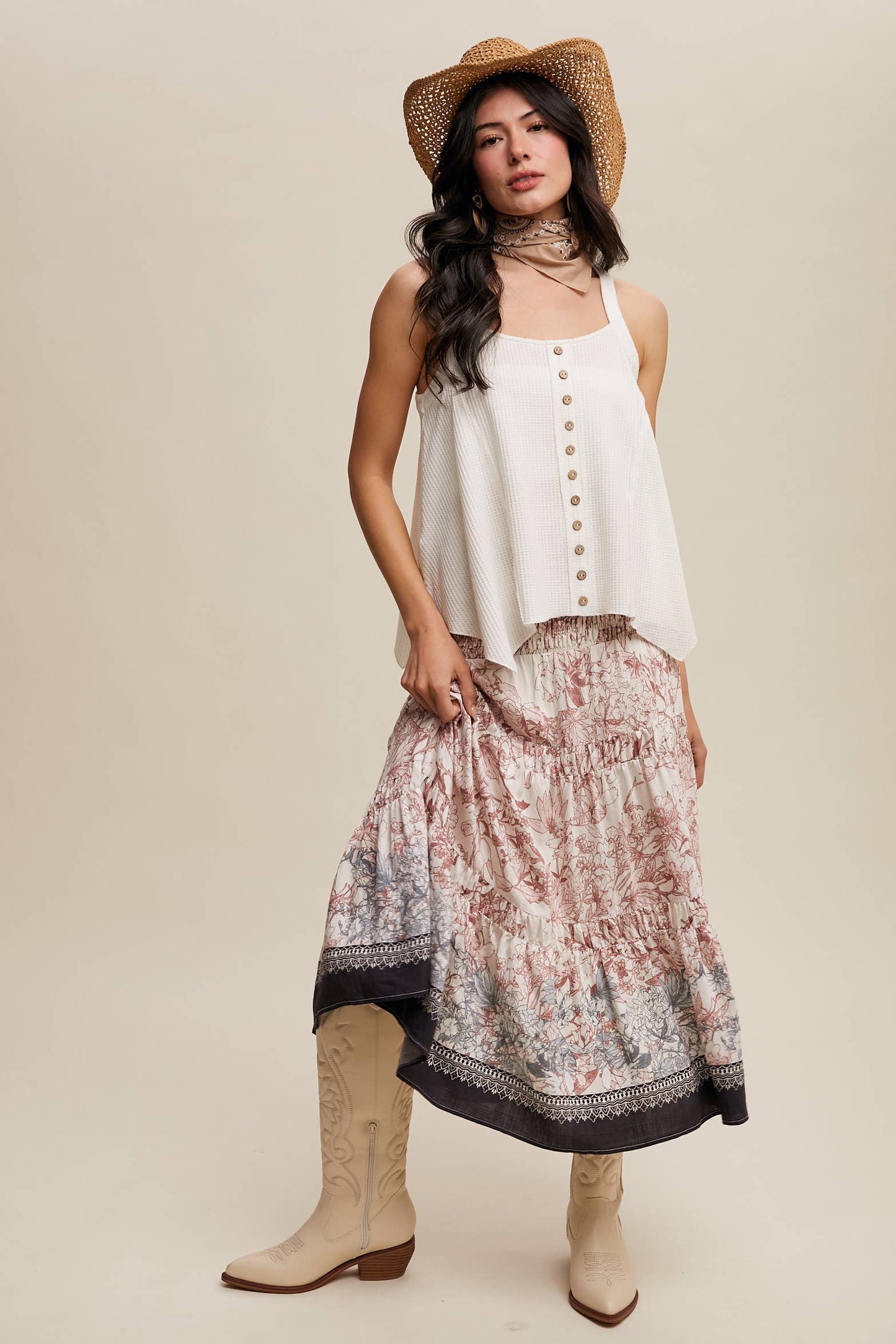 Waffle Knit Button Front Tank