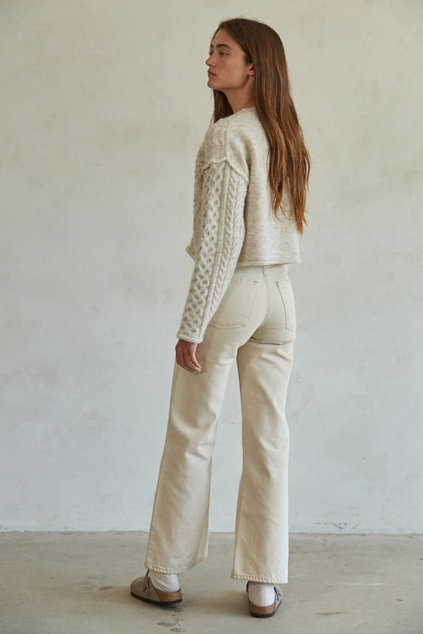 Cable Knit Crew Neck Long Sleeve Pullover Sweater