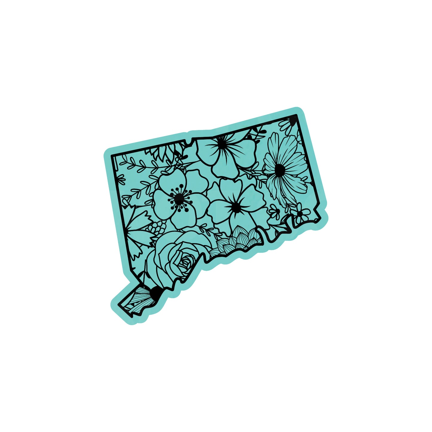 CONNECTICUT FLORAL STATE LEATHERETTE PATCH TEAL