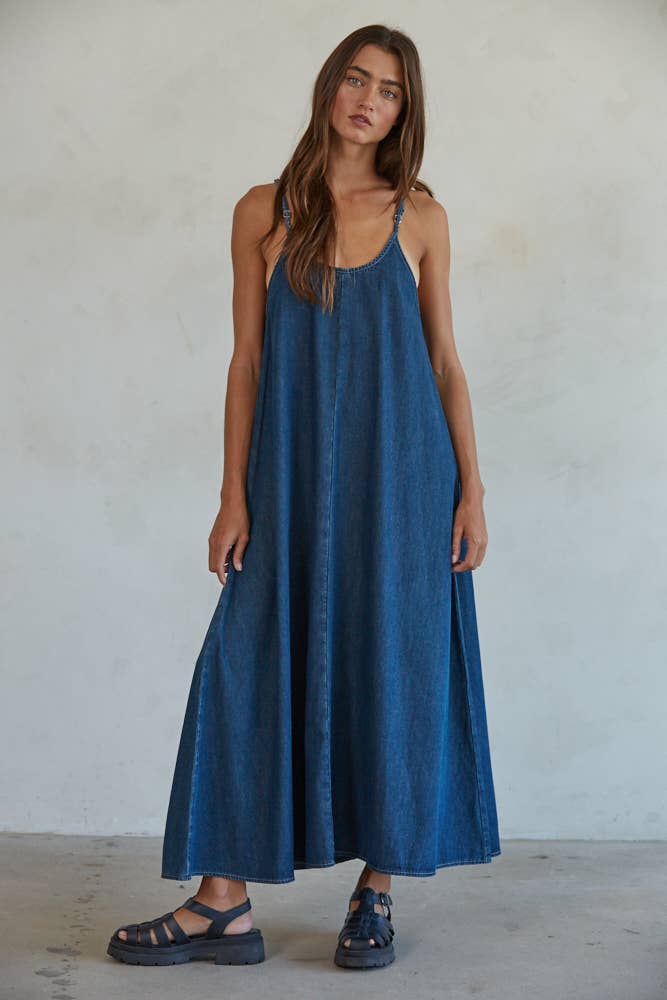 Gracie Denim Maxi Dress - Dark Blue L Gracie Denim Maxi Dress - Dark Blue L