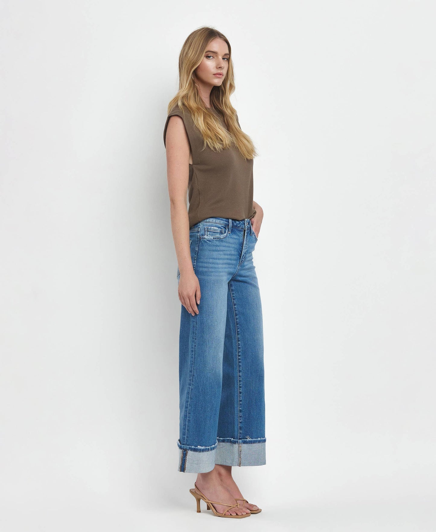 High Rise Cuff Wide Jeans