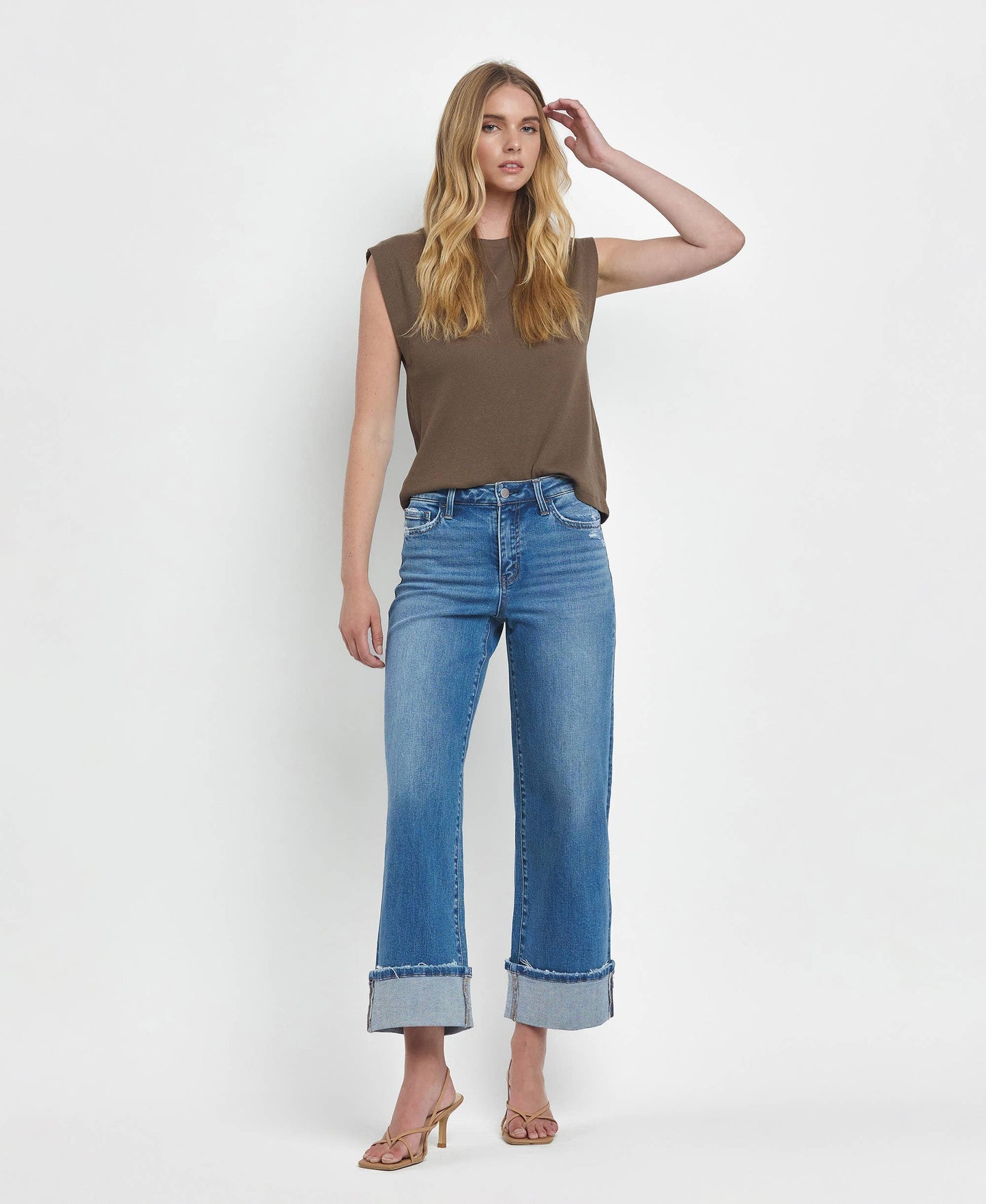 High Rise Cuff Wide Jeans