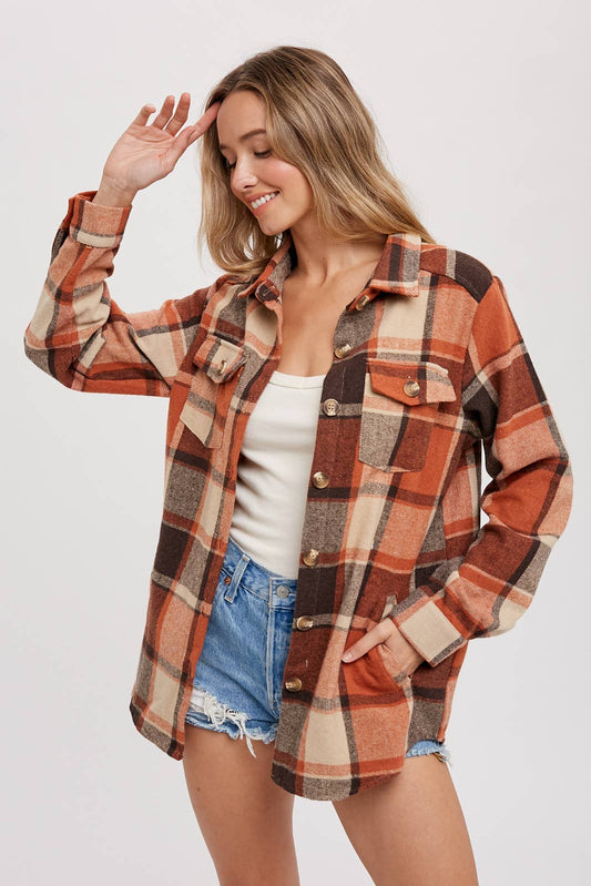 Flannel Plaid Shacket with Pockets