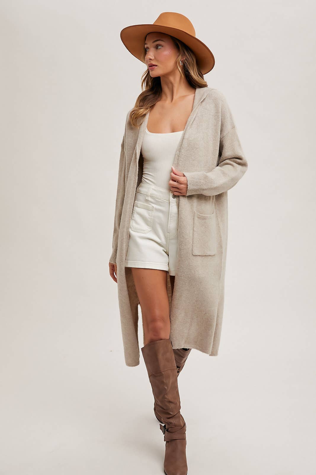 Longline Hoodie Open Front Cardigan