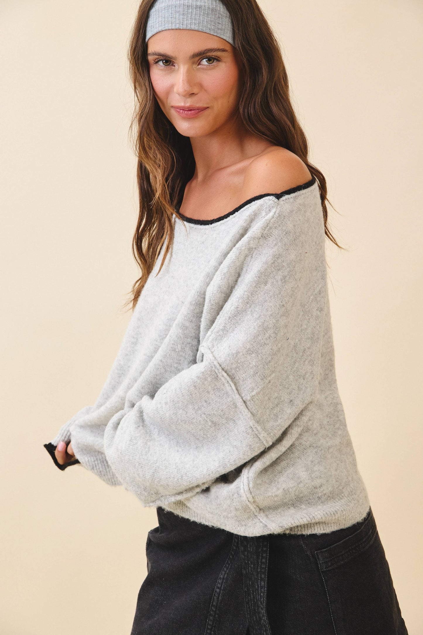 Relaxed Drop Shoulder Fuzzy Knit Pullover