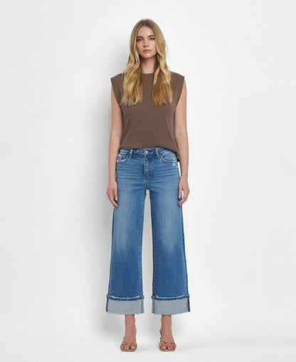 High Rise Cuff Wide Jeans