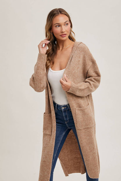 Longline Hoodie Open Front Cardigan