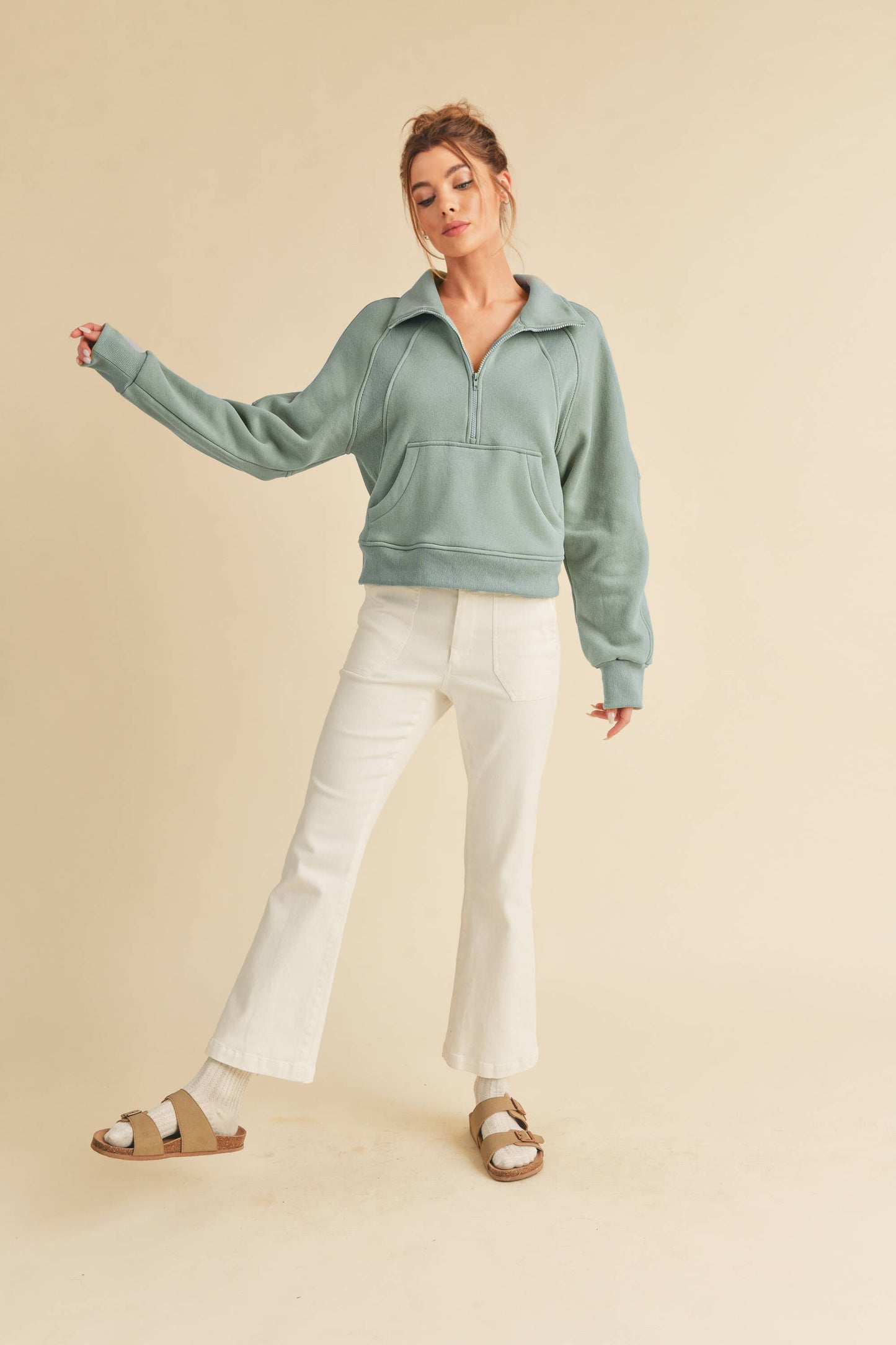 Dove Funnel Neck Half Zip Pullover