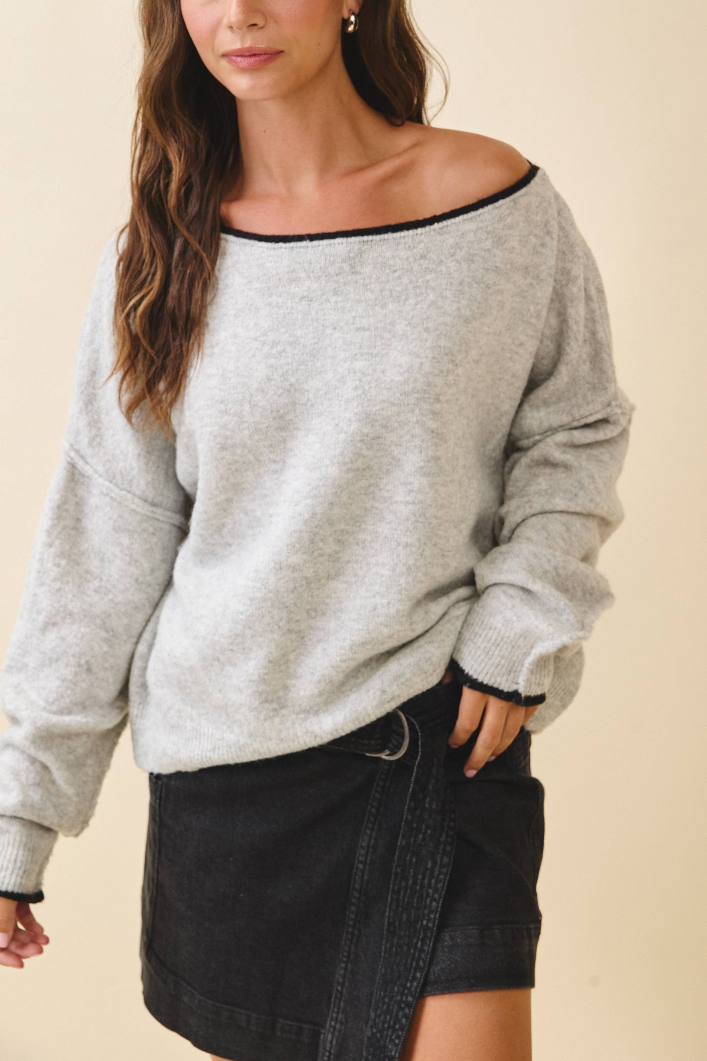 Relaxed Drop Shoulder Fuzzy Knit Pullover