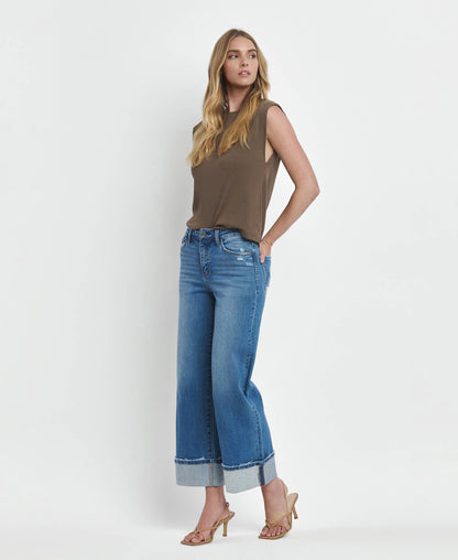 High Rise Cuff Wide Jeans