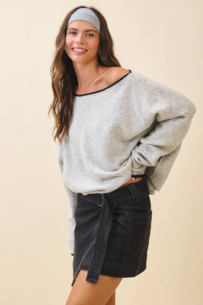 Relaxed Drop Shoulder Fuzzy Knit Pullover