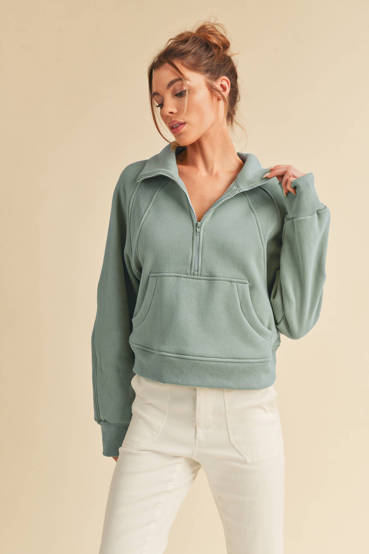 Dove Funnel Neck Half Zip Pullover