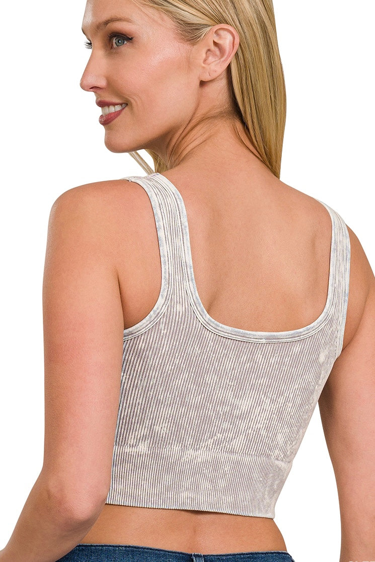 Washed Ribbed Square Neck Seamless Tank Top