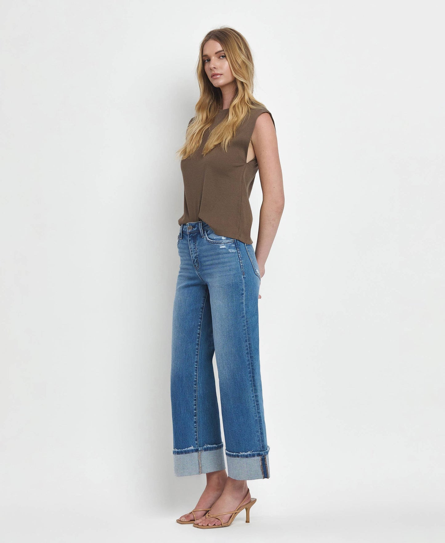 High Rise Cuff Wide Jeans