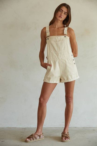 Woven Cotton Denim Sleeveless Wide Leg Shortalls