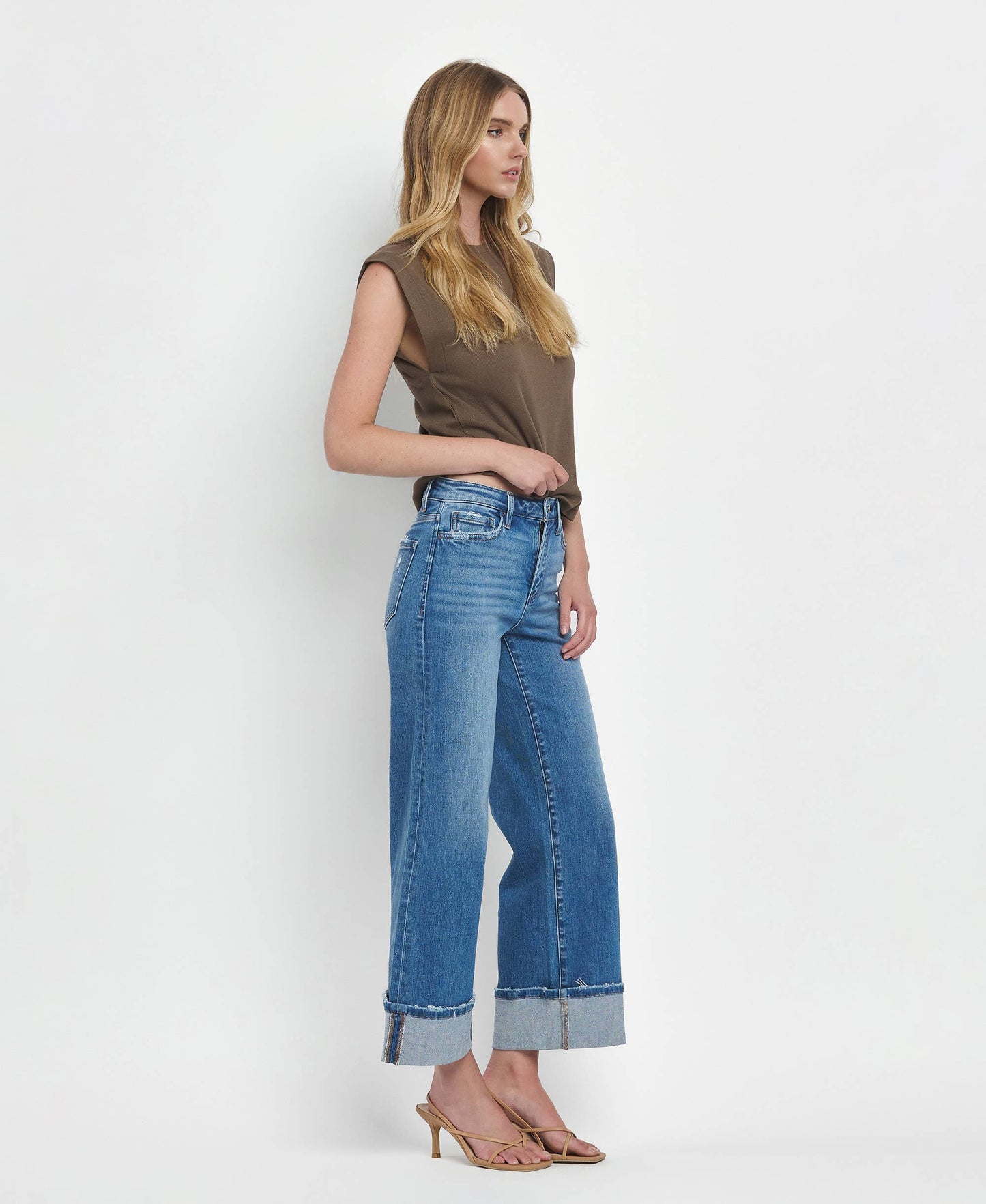 High Rise Cuff Wide Jeans