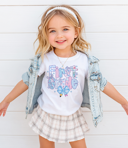 Back to School with Bow Graphic Tee | White