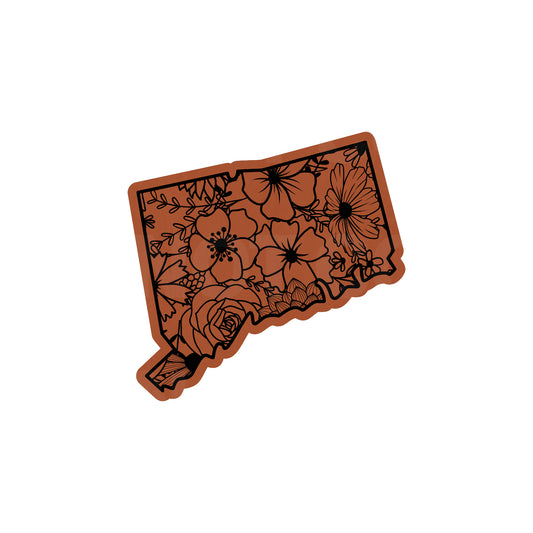 CONNECTICUT FLORAL STATE LEATHERETTE PATCH RAWHIDE