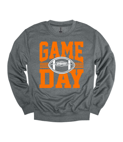 Football Game Day Heavy Blend™ Crewneck Sweatshirt | Orange and White