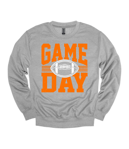 Football Game Day Heavy Blend™ Crewneck Sweatshirt | Orange and White