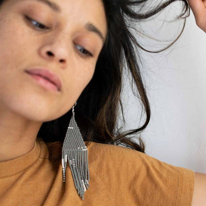 Gris Beaded Fringe Earrings