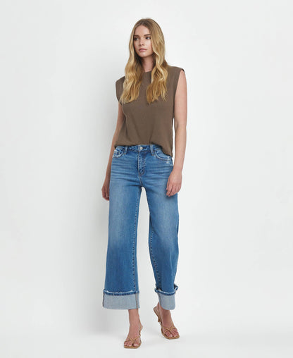 High Rise Cuff Wide Jeans