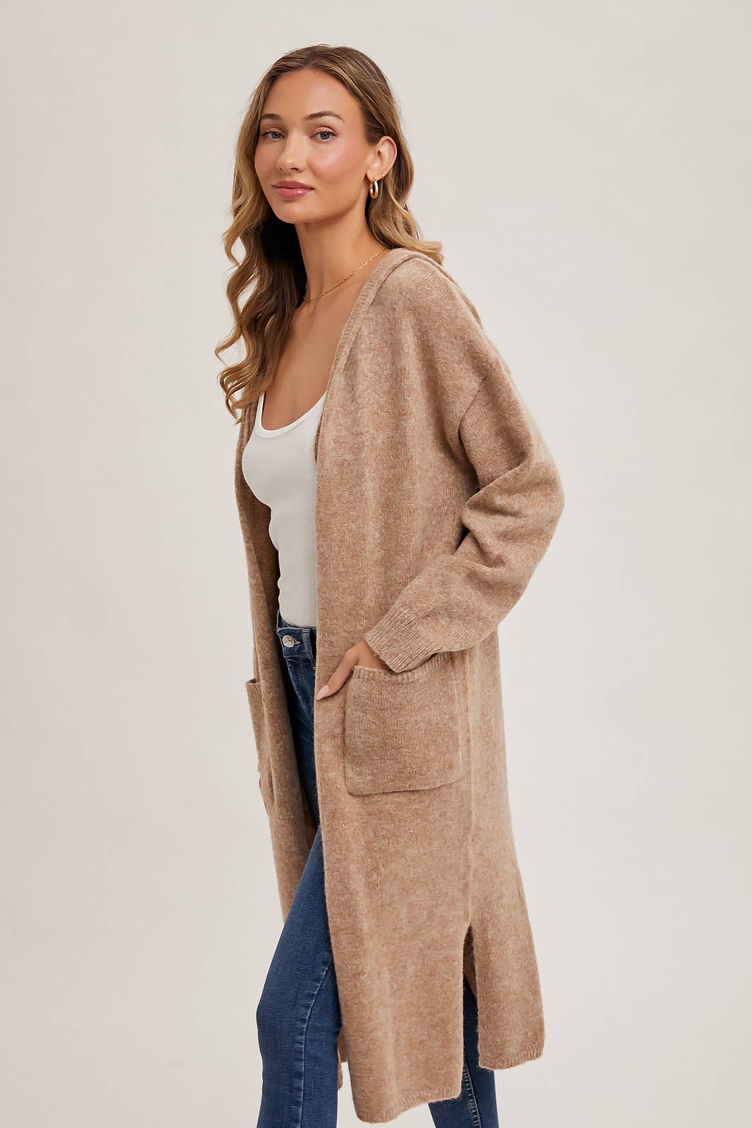 Longline Hoodie Open Front Cardigan