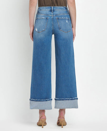 High Rise Cuff Wide Jeans