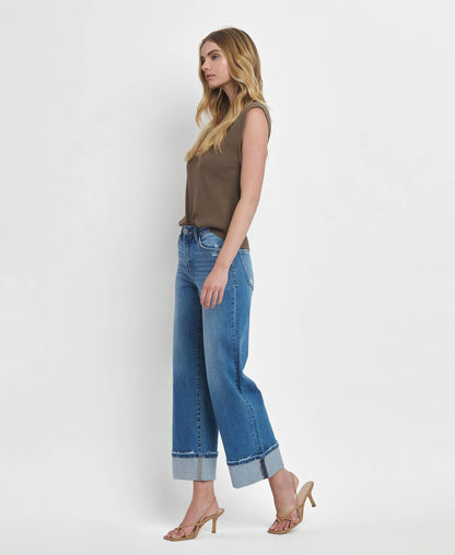 High Rise Cuff Wide Jeans