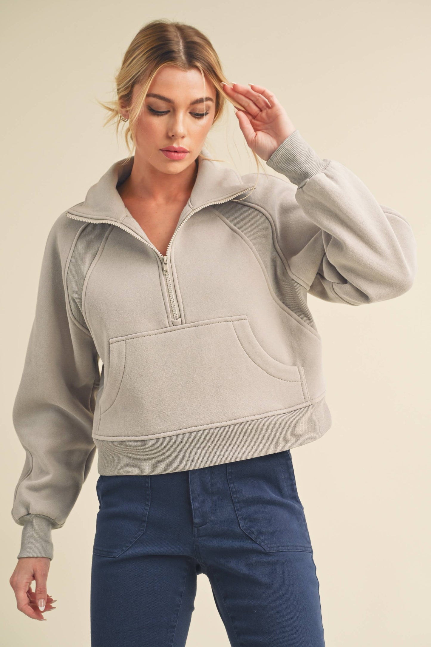 Dove Funnel Neck Half Zip Pullover