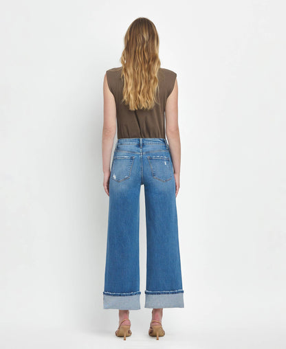 High Rise Cuff Wide Jeans