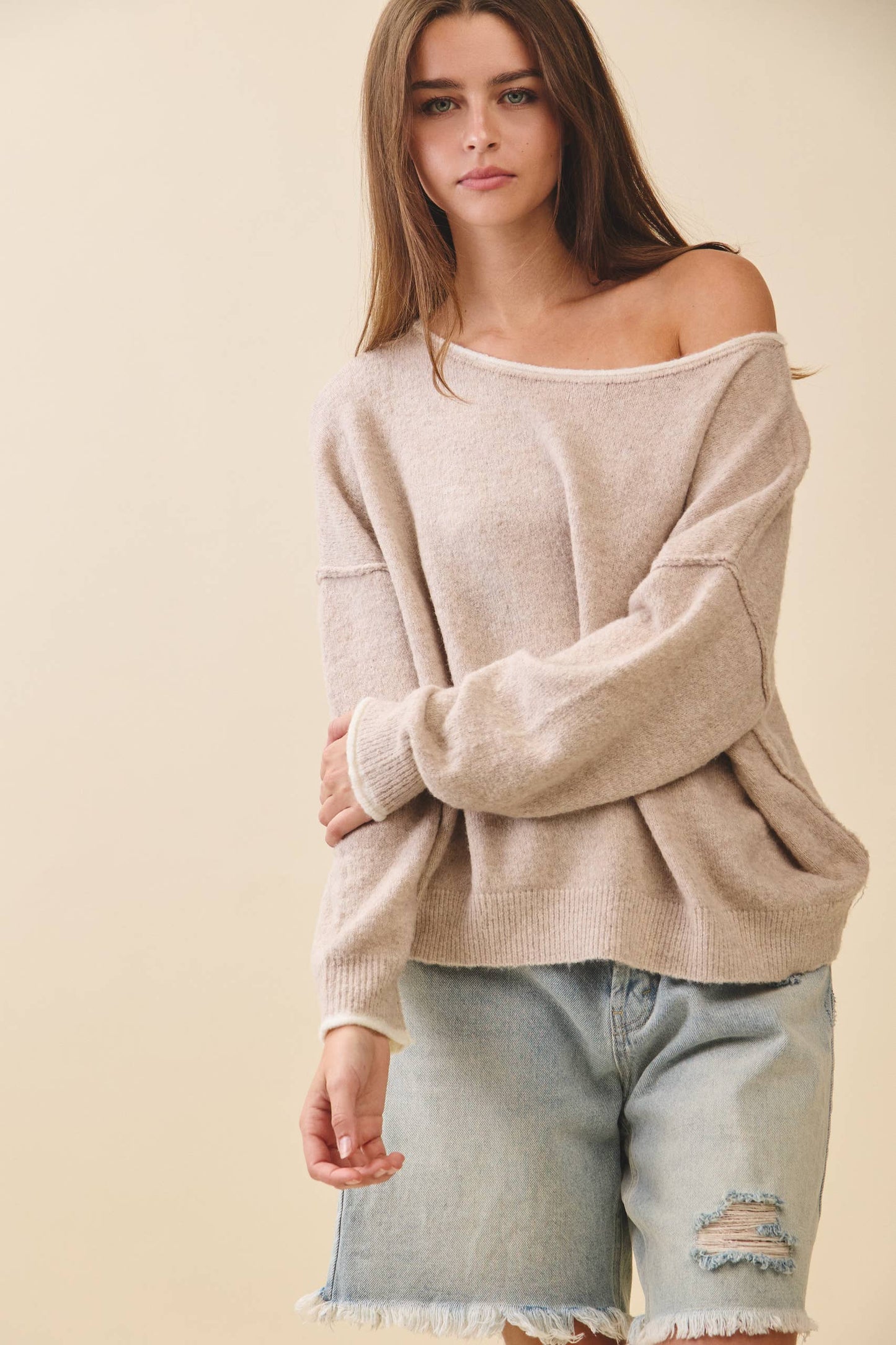 Relaxed Drop Shoulder Fuzzy Knit Pullover